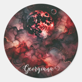 Pegatina Redonda Nombre personalizado Eerie Bloon Moon Halloween Al