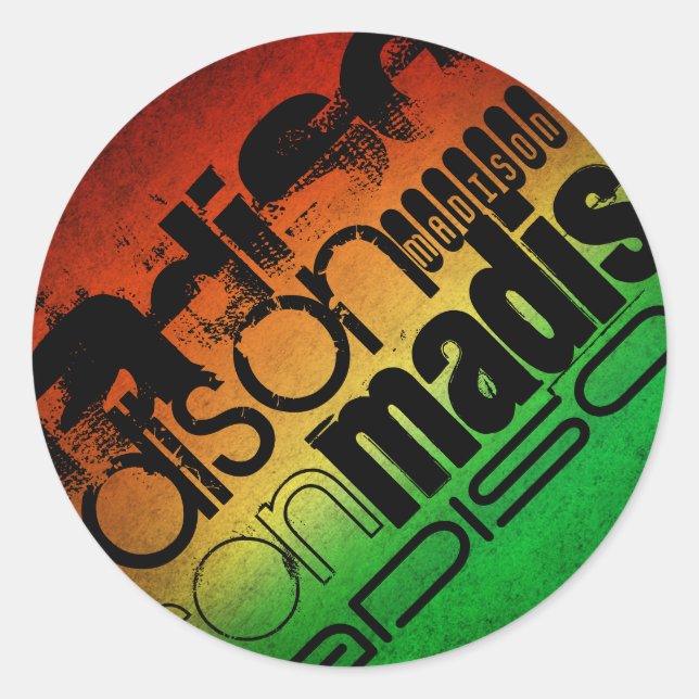 Pegatina Redonda Nombre personalizado en neón Naranja amarillo y ve (Anverso)