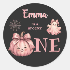 Pegatina Redonda Nombre personalizado es un Pinkoween Girl espeluzn