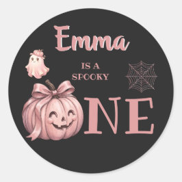 Pegatina Redonda Nombre personalizado es un Pinkoween lindo y espel