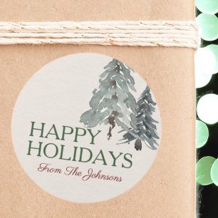 Pegatina Redonda Nombre Personalizado Felices Fiestas Acuarelas Pin