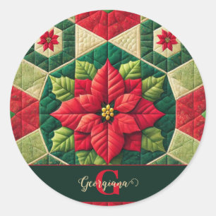 Pegatina Redonda Nombre Personalizado Festividad Patchwork Floral P
