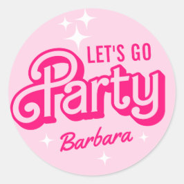 Pegatina Redonda Nombre Personalizado Fiesta Brillo Rosa Elegante