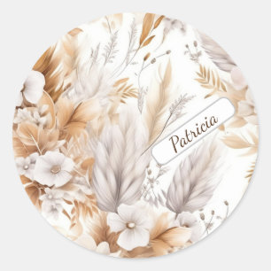 Pegatina Redonda Nombre personalizado Flores silvestres rusas de bo