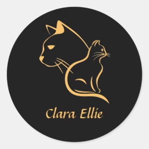 Pegatina Redonda Nombre personalizado - gato elegante