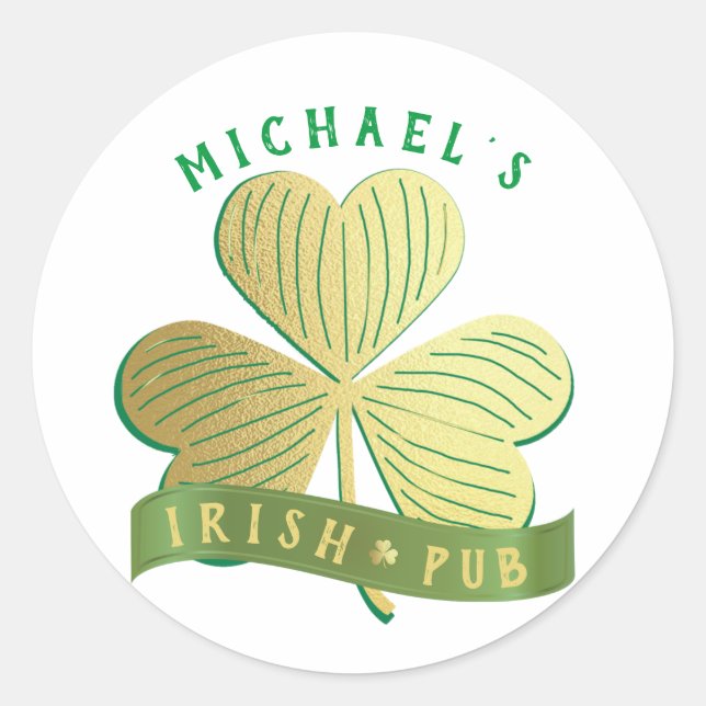 Pegatina Redonda Nombre personalizado Gold Shamrock St Patrick's Da (Anverso)