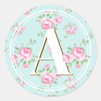 Pegatina Redonda Nombre personalizado inicial diseño clásico rosa c