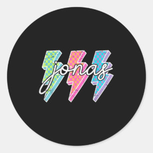 Pegatina Redonda Nombre personalizado Jonas Lightning Bolt revisado