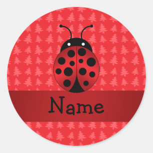 Pegatina Redonda Nombre personalizado ladybug árboles de navidad ro