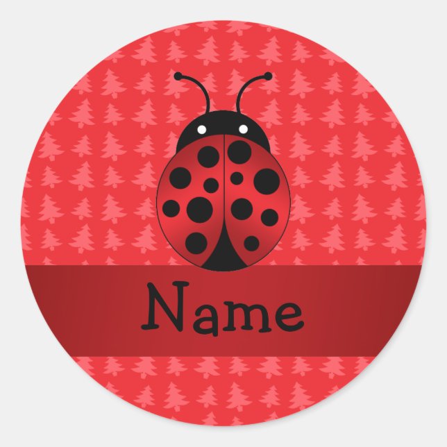 Pegatina Redonda Nombre personalizado ladybug árboles de navidad ro (Anverso)