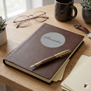 Pegatina Redonda Nombre Personalizado – Letra Elegante Gris, Person