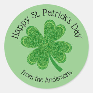 Pegatina Redonda Nombre personalizado Lucky Shamrock Clover St Patr