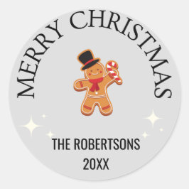 Pegatina Redonda Nombre personalizado Merry Christmas gingbread man