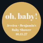 Pegatina Redonda Nombre personalizado moderno de Baby Shower amaril<br><div class="desc">Moderno Baby Shower de redondeo con color turbio amarillo Custom Name Classic Pegatina redondo</div>