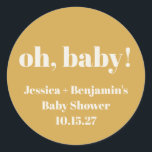 Pegatina Redonda Nombre personalizado moderno de Baby Shower amaril<br><div class="desc">Moderno Baby Shower de redondeo con color turbio amarillo Custom Name Classic Pegatina redondo</div>