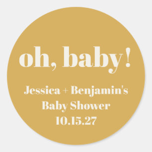 Pegatina Redonda Nombre personalizado moderno de Baby Shower amaril