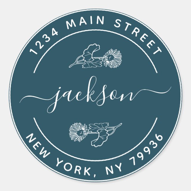 Pegatina Redonda Nombre personalizado moderno redondo dirección de  (Anverso)