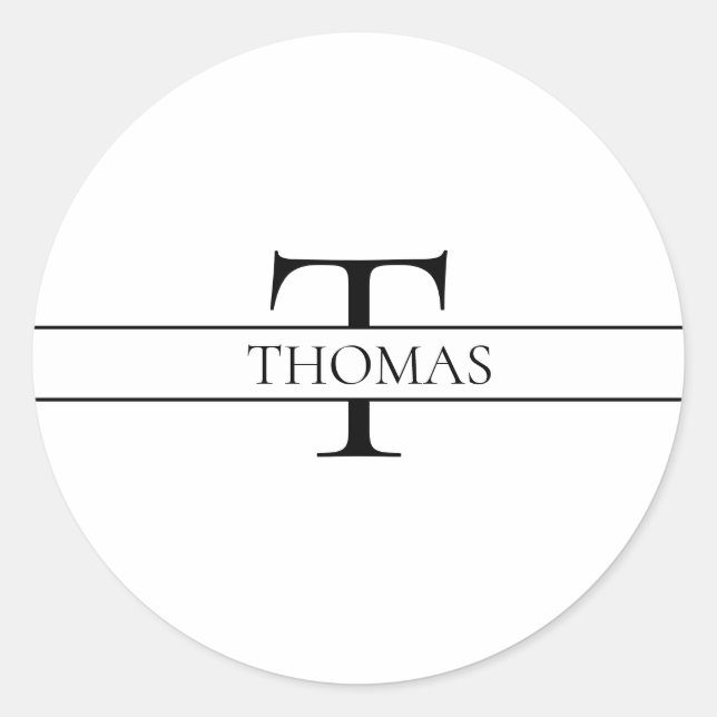 Pegatina Redonda Nombre personalizado monogramado elegante (Anverso)