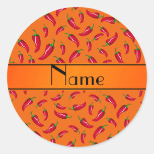 Pegatina Redonda Nombre personalizado naranja chile pimienta