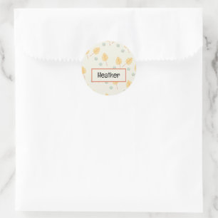 Pegatina Redonda Nombre personalizado naranja hojas tropicales crem