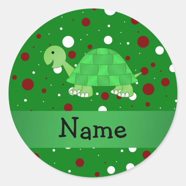 Pegatina Redonda Nombre personalizado: navidades de tortugas, punto (Anverso)