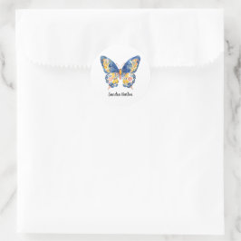 Pegatina Redonda Nombre personalizado o texto con mariposa