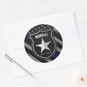 Pegatina Redonda NOMBRE Personalizado Oficial de Policía Sheriff Co