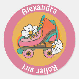Pegatina Redonda Nombre personalizado patineta giratoria lindo Pega