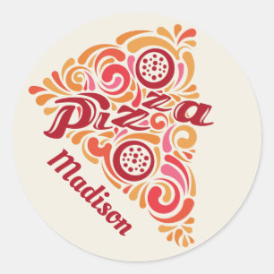 Pegatina Redonda Nombre personalizado pegatinas de pizza con estilo