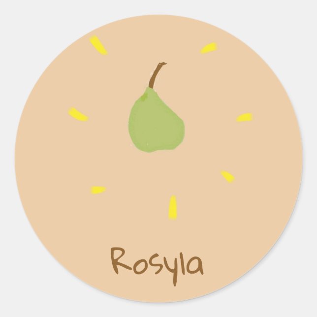 Pegatina Redonda Nombre personalizado pintado de pera en marrón (Anverso)
