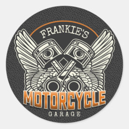 Pegatina Redonda NOMBRE personalizado Pistons Wings Motorcycle Bike