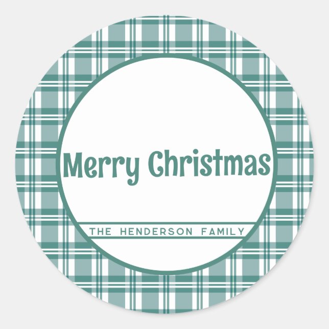 Pegatina Redonda Nombre personalizado | Placa verde | Feliz Navidad (Anverso)