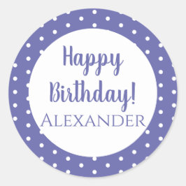 Pegatina Redonda Nombre personalizado Punto de Polka Púrpura Feliz