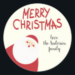 Pegatina Redonda Nombre personalizado Red Merry Christmas Santa<br><div class="desc">Nombre personalizado Red Merry Christmas Santa Holiday Pegatina</div>