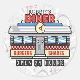 Pegatina Redonda NOMBRE personalizado Retro 50 Diner Rótulo 50 Atóm
