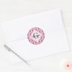 Pegatina Redonda Nombre personalizado Retro Radiante Dusky Rosa Dot