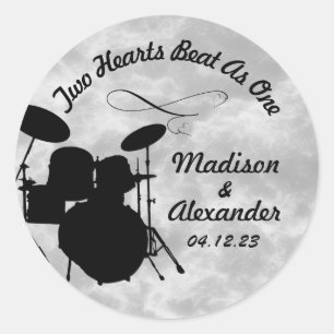 Pegatina Redonda Nombre personalizado Rock & Roll Drummer Boda Kit