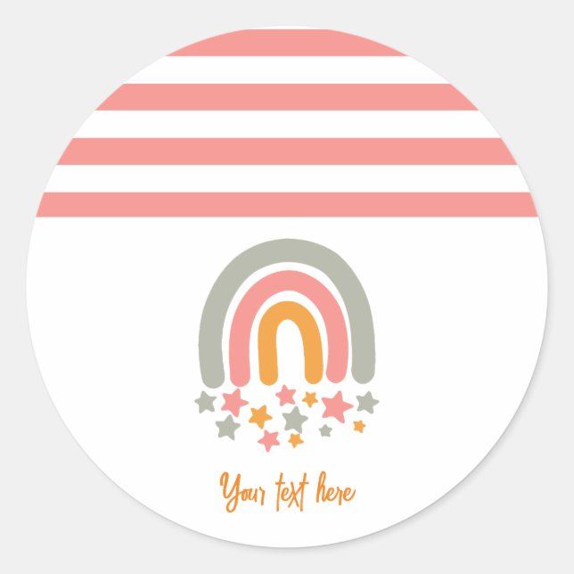Pegatina Redonda Nombre personalizado rosa estrellas del arco iris  (Anverso)