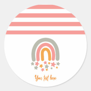 Pegatina Redonda Nombre personalizado rosa estrellas del arco iris 