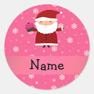 Pegatina Redonda Nombre personalizado santa cupcake copos de nieve