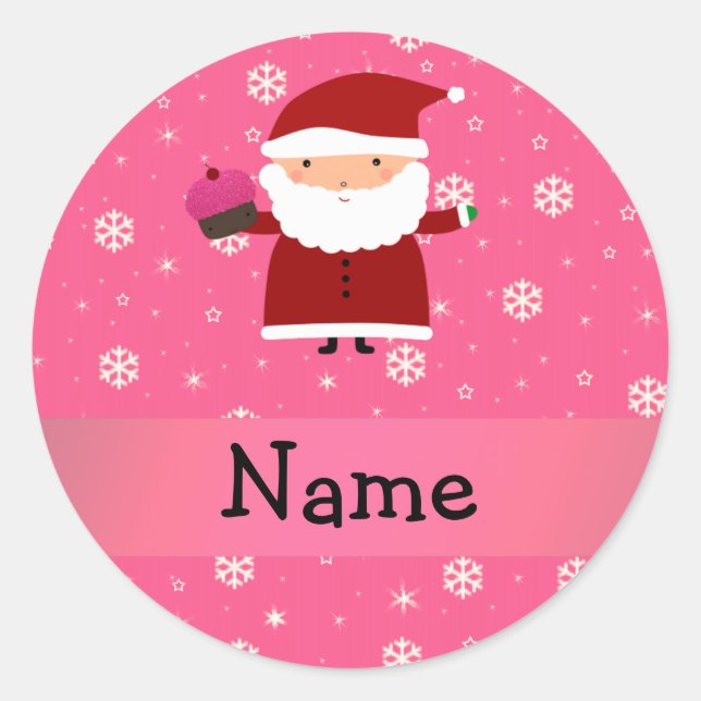 Pegatina Redonda Nombre personalizado santa cupcake copos de nieve  (Anverso)