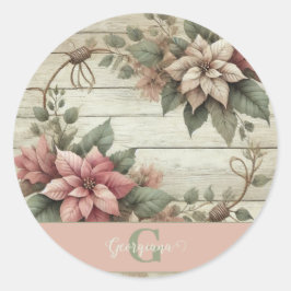 Pegatina Redonda Nombre personalizado Shabby Chic Pastel Poinsettia
