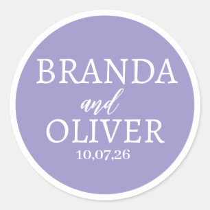Pegatina Redonda Nombre Personalizado Simple Color Lavanda Boda