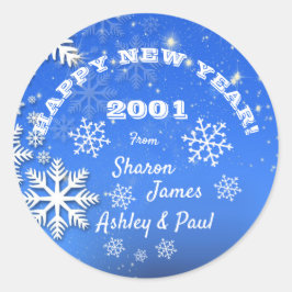 Pegatina Redonda Nombre personalizado Snowflakes Happy New Year 200