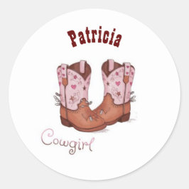 Pegatina Redonda Nombre personalizado Trendy Cute Cow Girl Boots Pi