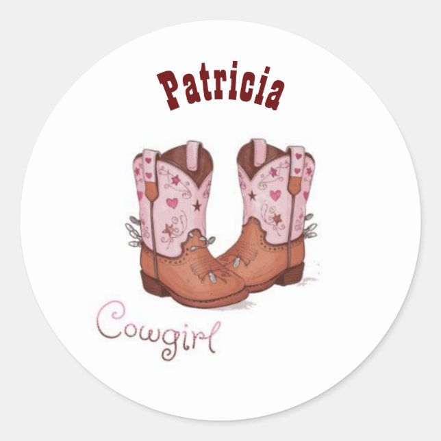 Pegatina Redonda Nombre personalizado Trendy Cute Cow Girl Boots Pi (Anverso)