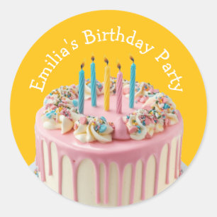 Pegatina Redonda Nombre personalizado Velas de torta de cumpleaños