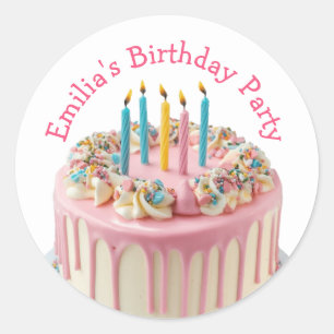 Pegatina Redonda Nombre personalizado Velas de torta de cumpleaños