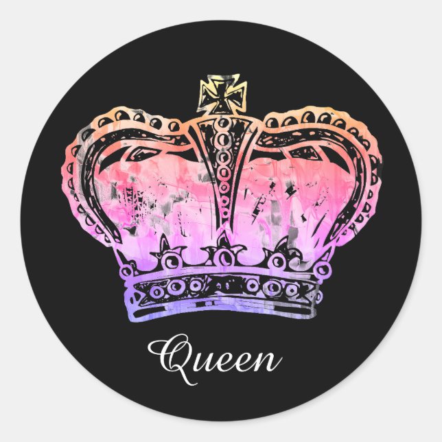 Pegatina Redonda Nombre personalizado Watercolor Art Royal Crown Ki (Anverso)