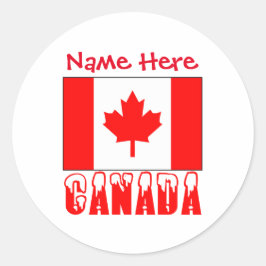Pegatina Redonda Nombre redondo de bandera de Canadá personalizado